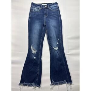 Vervet Blue Women's Distressed Flare Crop Blue Denim Jeans - Size 24 (24x26)